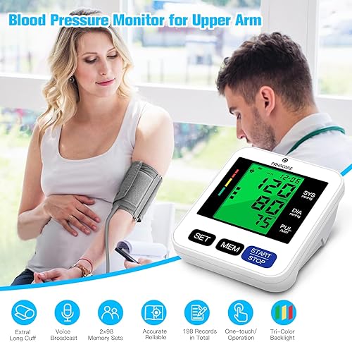 Miniatura 9 de Panacare - Máquina de presión arterial, monitor automático de presión arterial del brazo superior para uso doméstico, lectura de 2 x 99 pulgadas