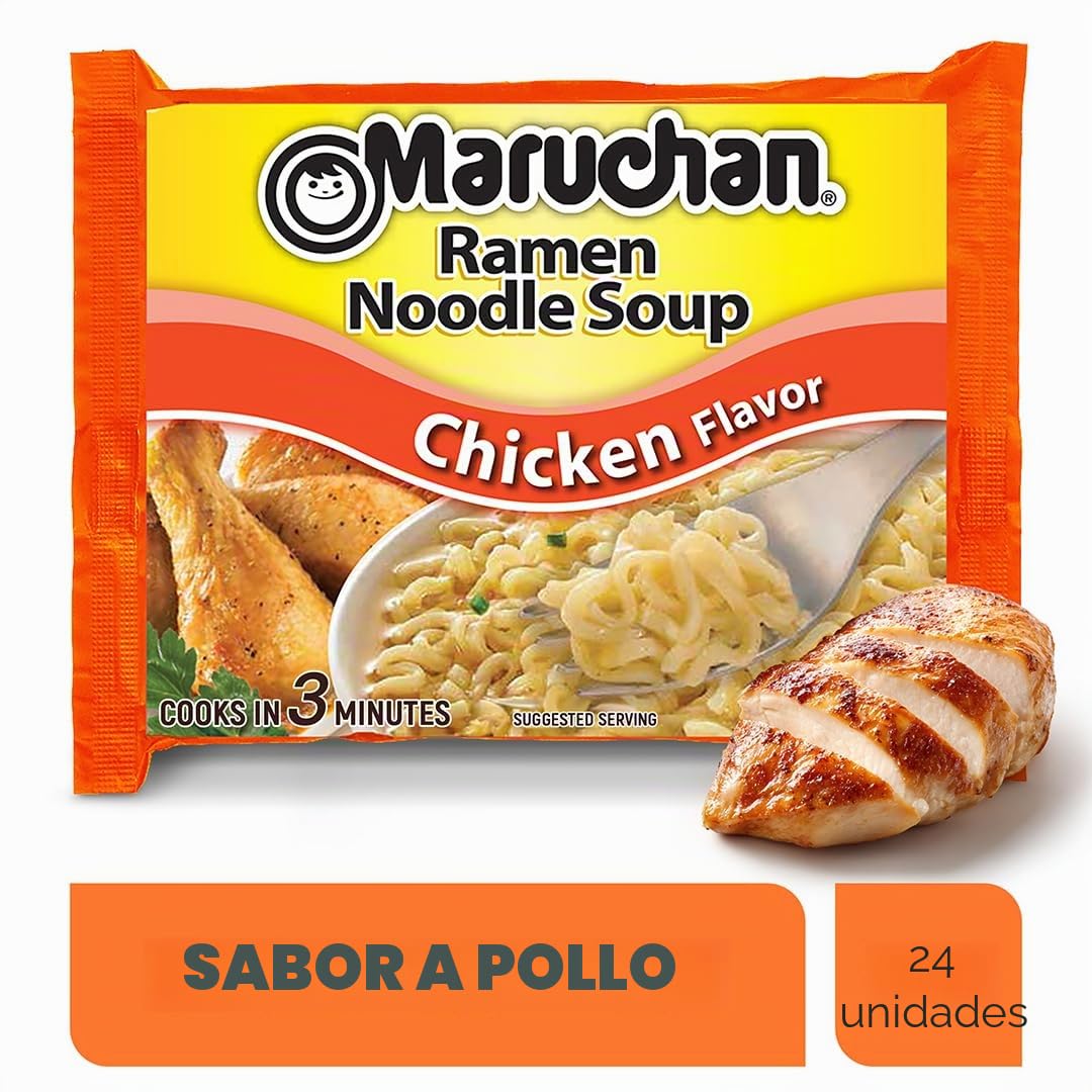 Maruchan Sopa de Fideos Ramen Sabor a Pollo, Fideos Instantáneos Japoneses, 3 oz (Paquete de 24)