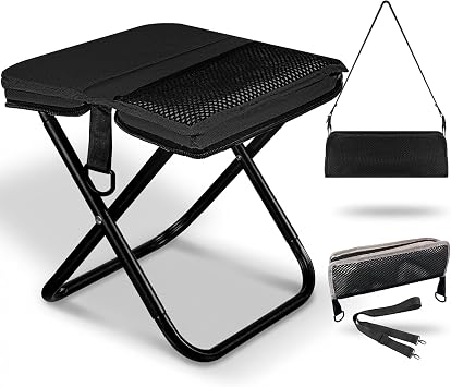 Foldable Backpack Stool, Portable Stool & Pocket Chair for Camping Hiking, 220LBS Capacity Ultralight Collapsible Seat, Quick Setup for Fishing Travel Outdoor ActivitiesBlack