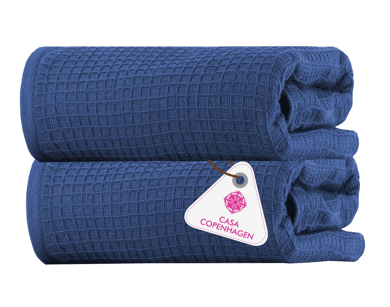 Casa Copenhagen – Lot de 2 draps de Bain, 600 g/m²,Marine Bleu | waffle Serviette 100 % coton égyptien, 190 × 80 cm, pour la plage, la douche et la piscine ;(cadeau pour femmes et hommes)
