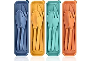 4 Sets Reusable Utensils Set with Case: Lunch Utensils Set for Adults