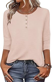 Camisetas de manga 3/4 para mujer, blusas elegantes y casuales con botones, ropa de primavera y otoño