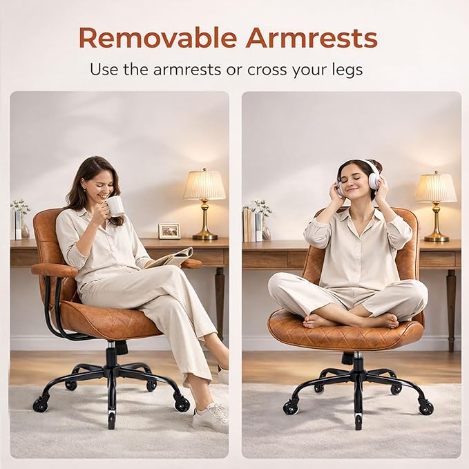 Silla De Oficina Ergonomica Marrón Con Respaldo Reclinable miniatura 7