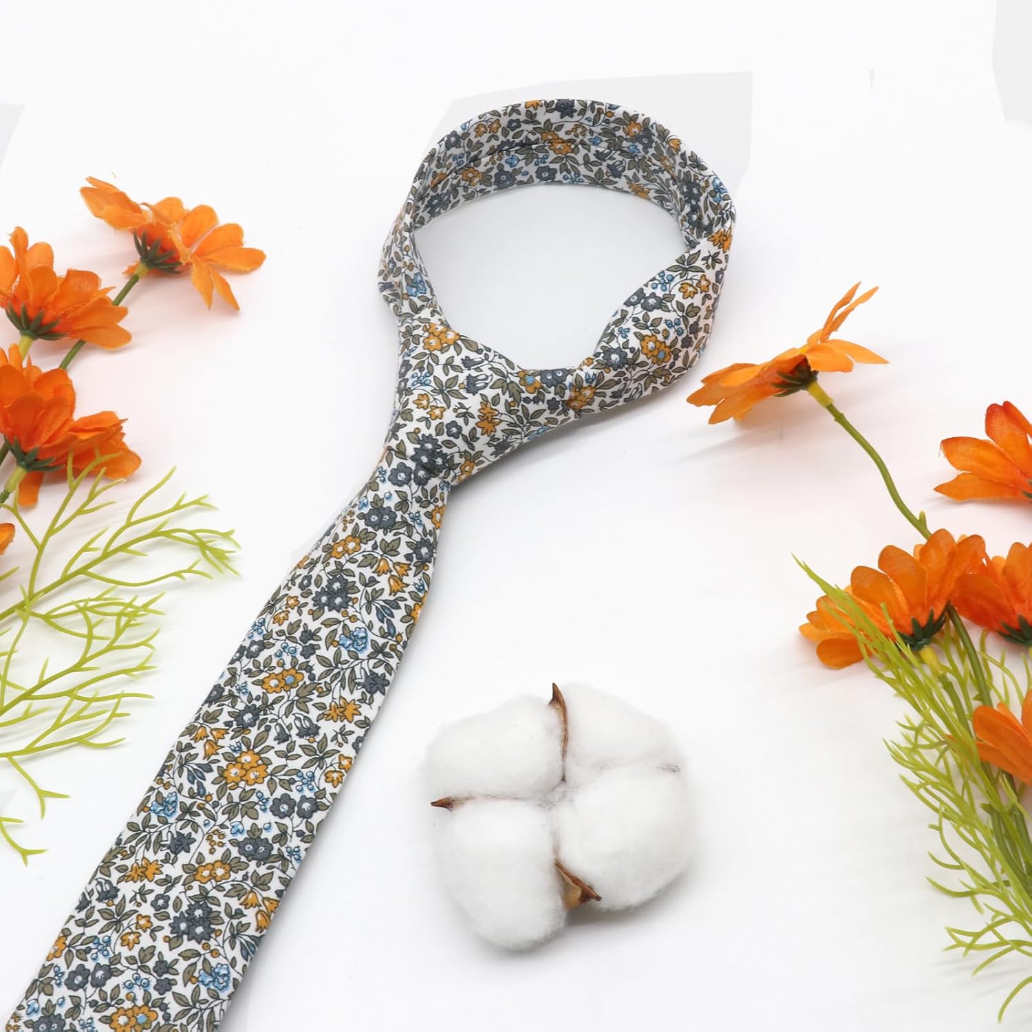 Floral Boys Tie Cotton Kids Ties for Boys Girls, Self-Tie Boy's Necktie for School Uniform Wedding Party Graduation