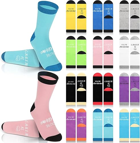 12 pares de calcetines de regalo de agradecimiento "You' Re Awesome novedoso", calcetines inspiradores divertidos para hombres, mujeres, empleados,