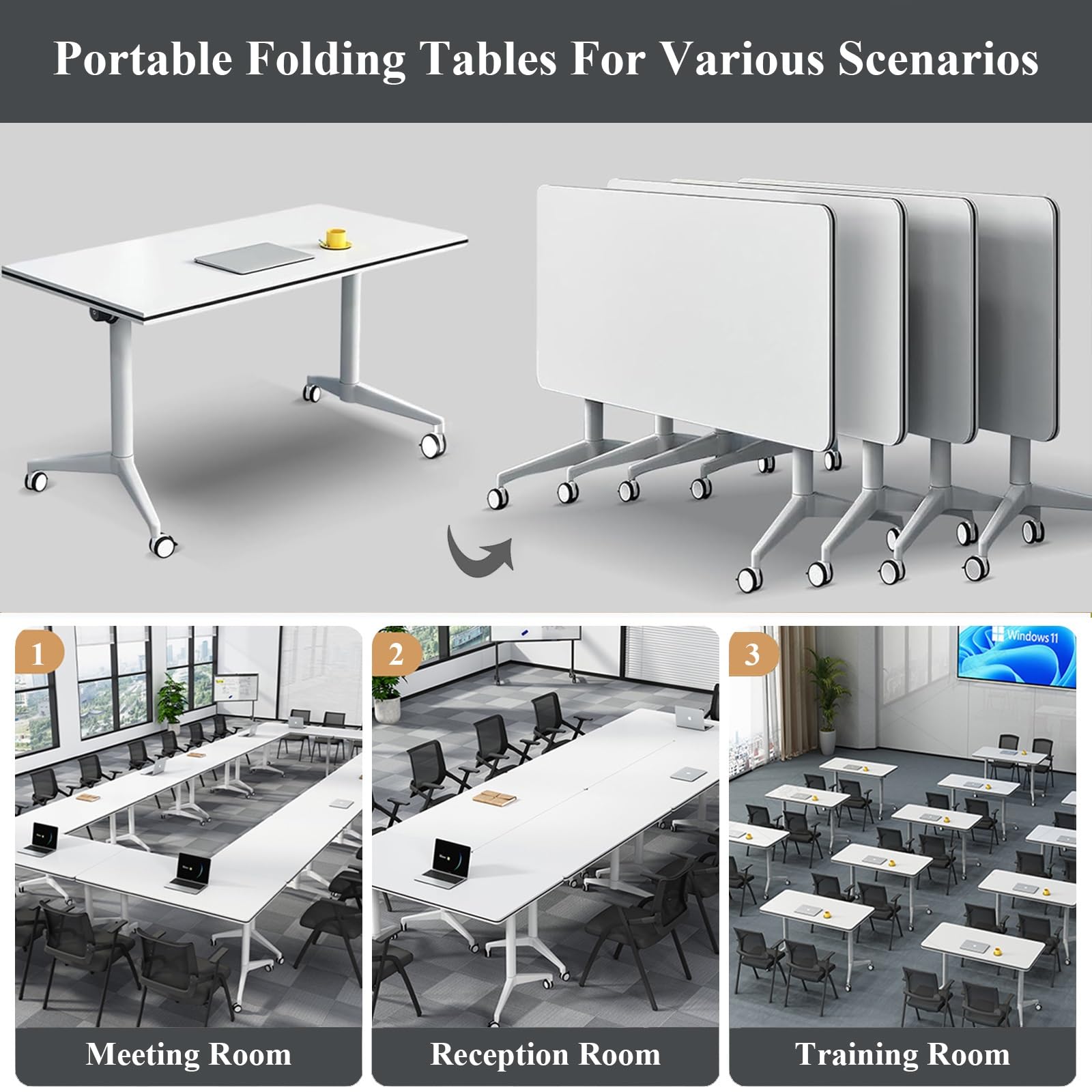 Mobiles, Klappbares Konferenztisch-Set (6 Stück) – Rechteckige Klapptische für Büro, Besprechungsräume und Klassenzimmer – 55 X 24 X 30 Zoll (Ca. 140 X 61 X 76 cm) Modular