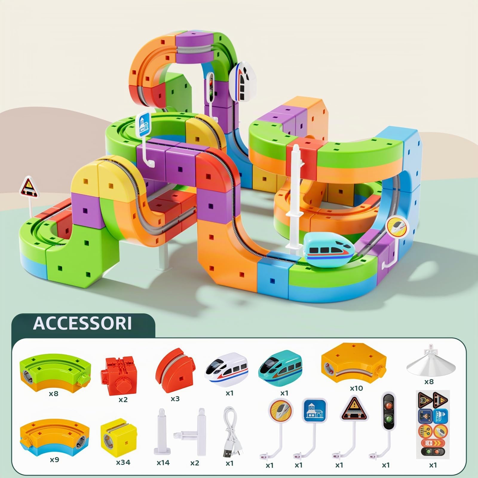klick Rail - Set di treni elettrici 3D Magic Flexible Race Track per bambini di 3, 4, 5, 6, 7, 8 anni, pista per auto da corsa con anti-gravità, giocattolo educativo per apprendimento STEM per | Blocco pista per auto da corsa con anti-gravità, giocattolo