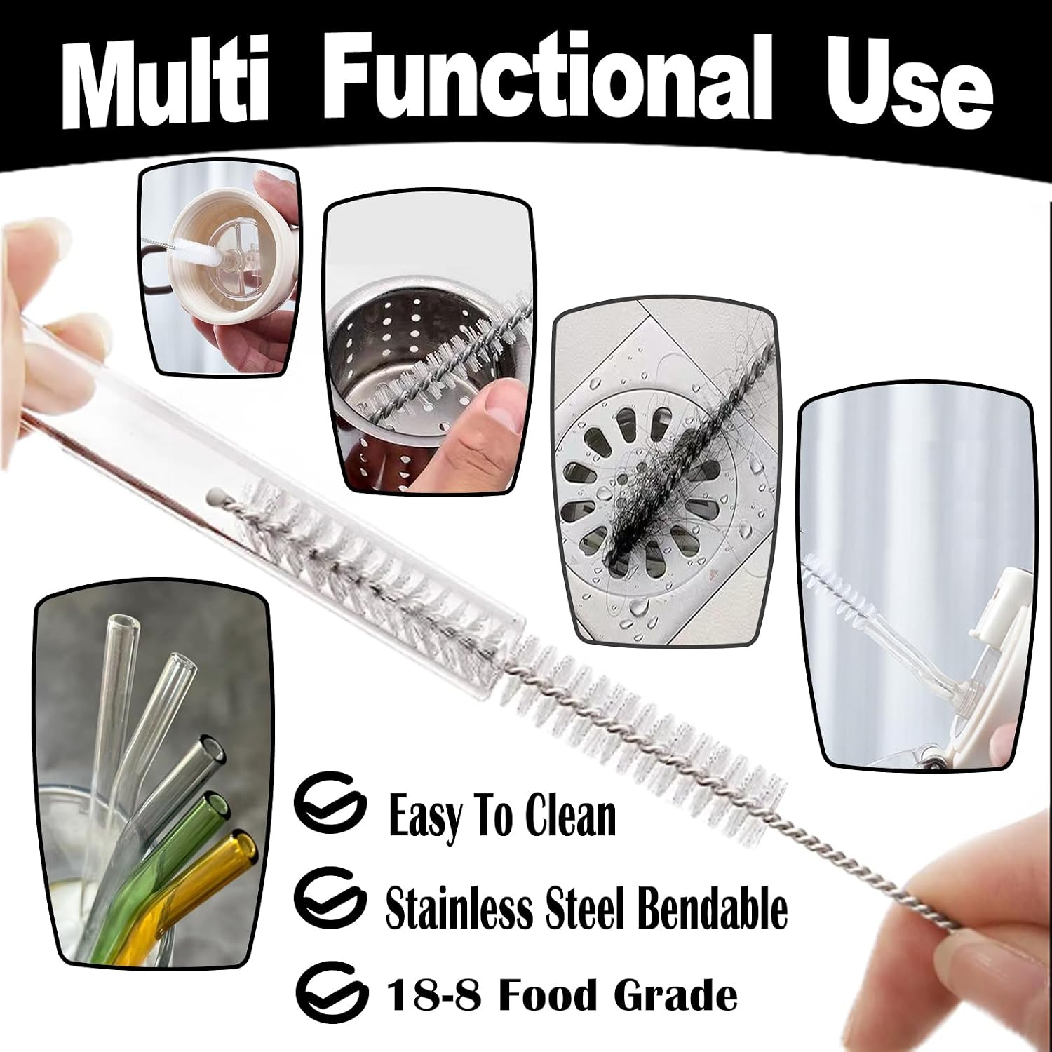 Straw Cleaner Brush Long 10 Inch, Straw Cleaner of Bristles Diameter 10 mm, Reusable Stainless Steel Nylon Straw brush can be used to Clean Stanley Mug, Sippy Cups, Baby Bottles,Coffee Machine (6 PCS)
