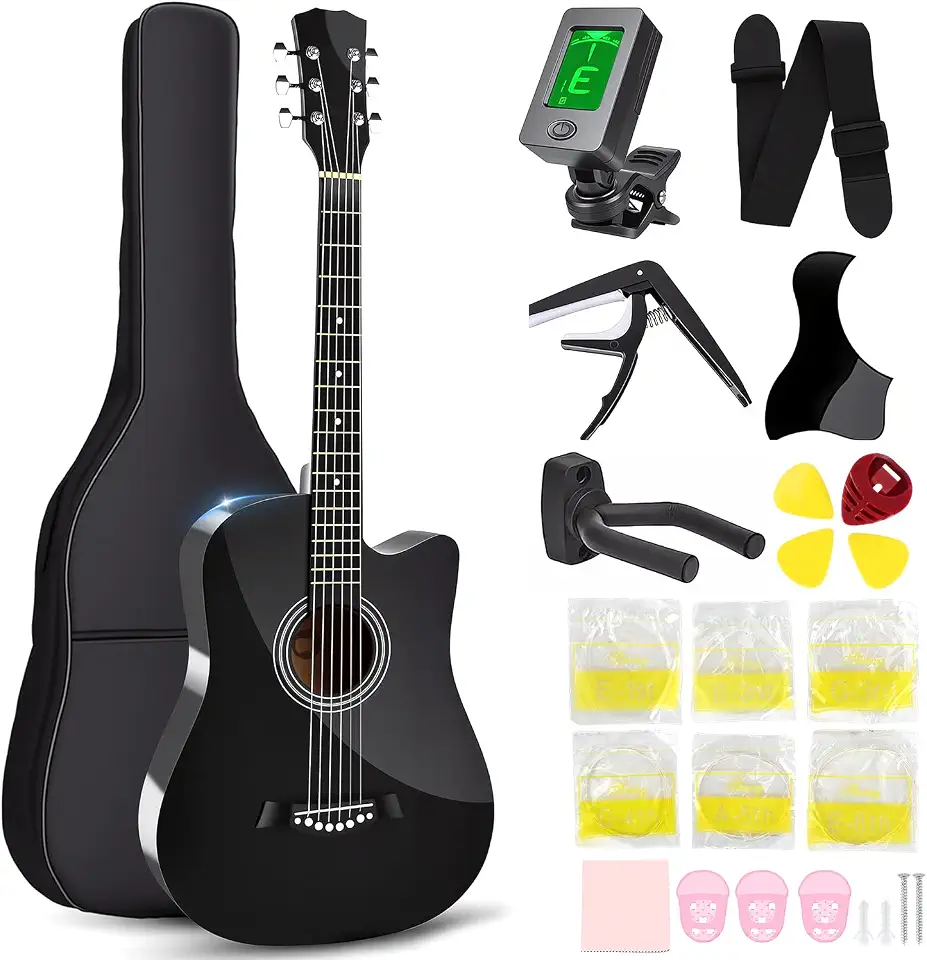 38In Guitarra Acústico com Cutaway, 6 Cordas de Nylon, Corpo de Violão em Tília, com Afinador+Acessório+Estojo, Ideal para Iniciantes e Estudantes de Música