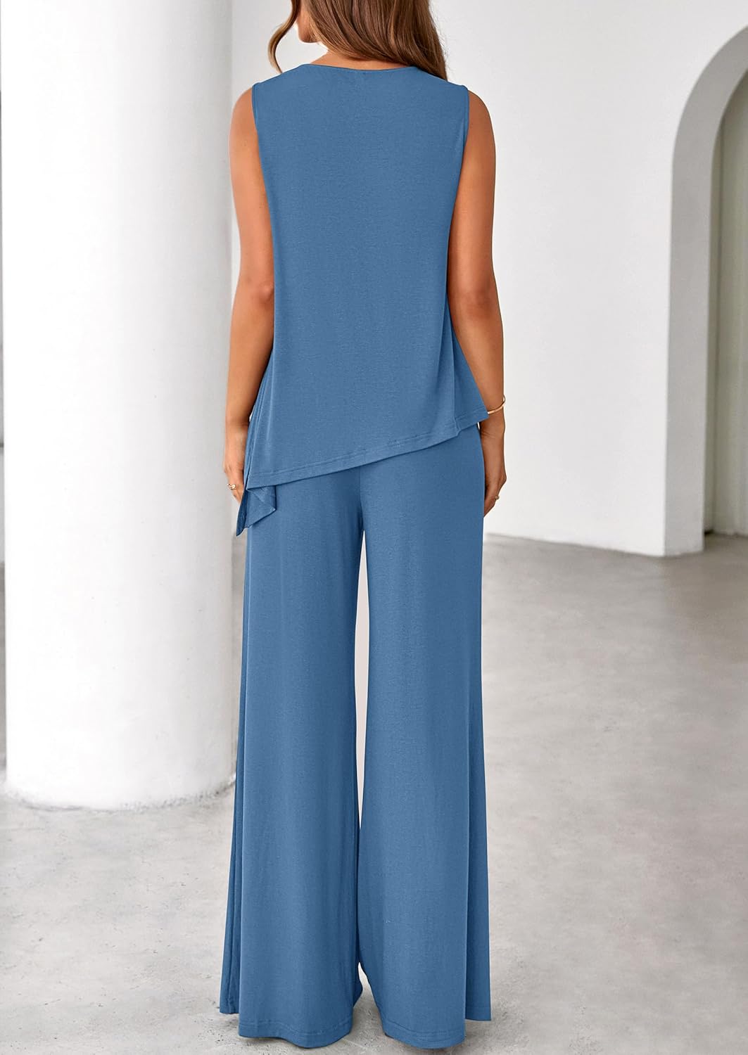 PRETTYGARDEN Women's 2026 Two Piece Matching Lounge Sets Asymmetrical Split Tank Tops Wide Leg Pants Summer Outfits Tracksuit - Image 6