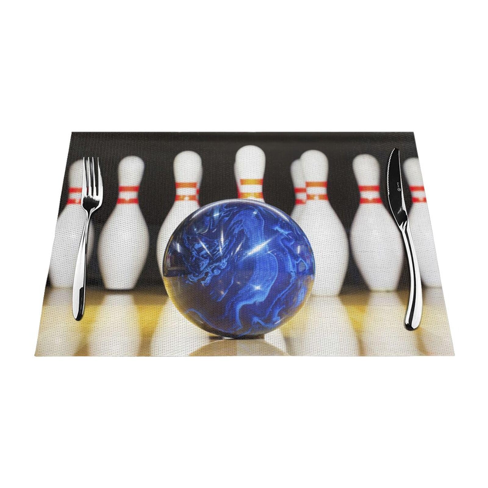 PVC Placemat Set of 4 PCS, 45x30 CM, bowling Printed Non-Slip Heat Resistant Place Mats for Kitchen Dining Table Indoor Outdoor