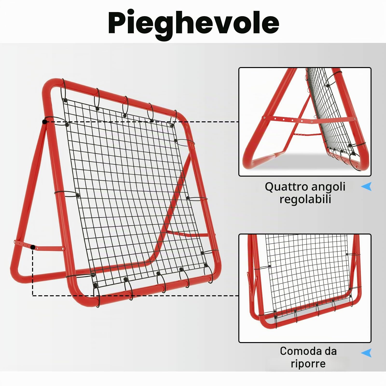 Aufun Rete per rimbalzo da calcio, portatile, per esercizi, tiro di calcio, allenamento tecnico (100 x 100 x 65 cm, rosso)