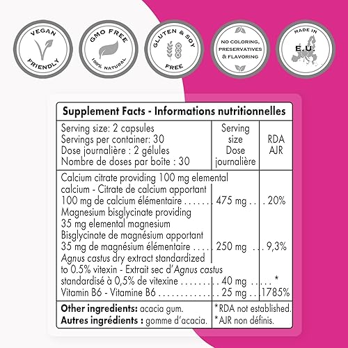 Miniatura 3 de SuperSmart - Comodidad premenstrual (fórmula avanzada) - Suplemento Vitex Chasteberry para mujeres - Vitex Agnus-Castus y vitamina B6 Sin OMG y sin