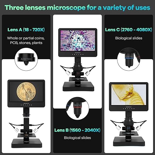Miniatura 2 de Andonstar AD249S-P Microscopio digital HDMI de 10.1 pulgadas, grabación de video UHD de 4000 x 3 lentes 2160P, kit de microscopio biológico para