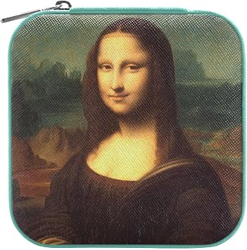 Travel Jewelry Case Box Small Mini Jewelry Organizer Display Storage for Ring Earrings Necklace Girls Women Men Mona Lisa Smile Aqua