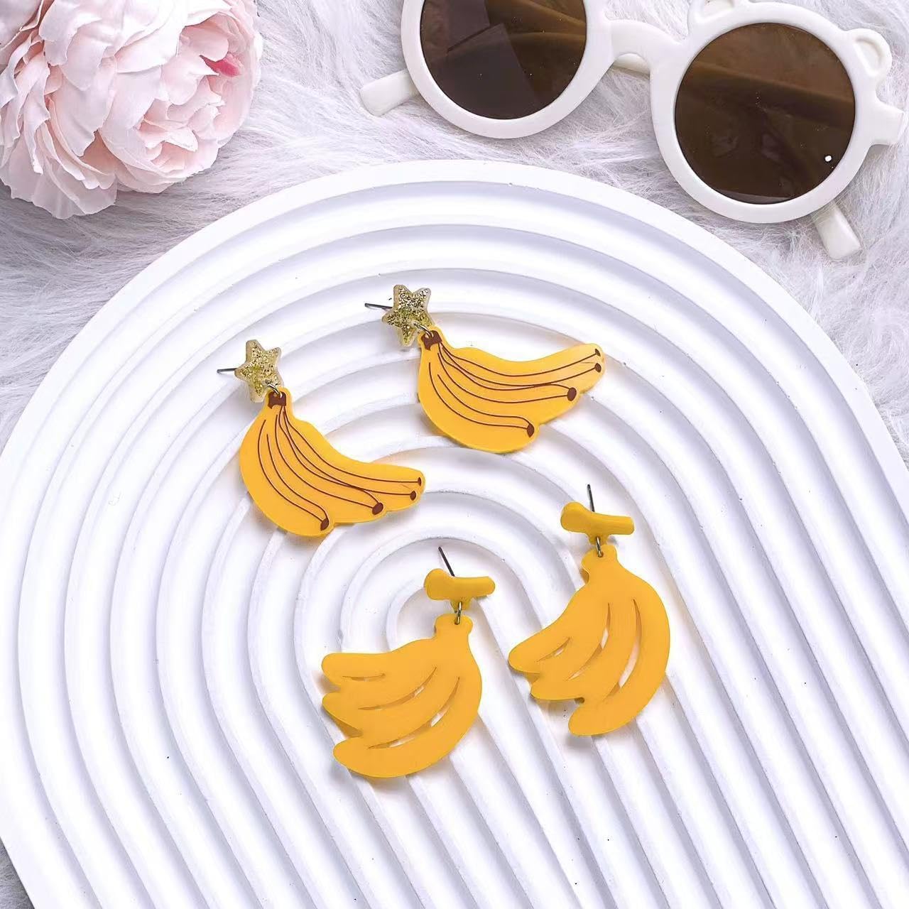 Cute Banana Dangle Earrings for Women Lightweight Yellow Fruit Shaped Acrylic Earrings Trendy Jewelry - Image 2