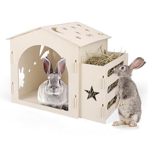 Extra Large Rabbit House & Rabbit Hay Feeder, Indoor Bunny
