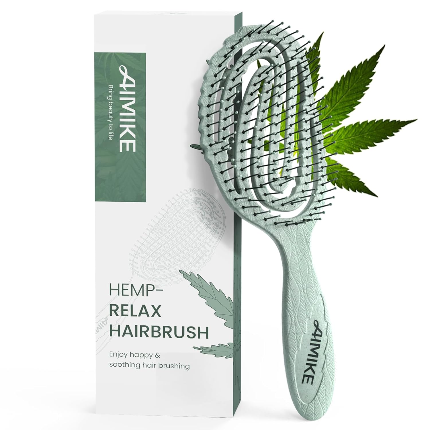 Ecoed Detangler Hairbrush, Soft Bristle Detangling Brush for Straight, Wavy, Curly and Fine Hair, Dry and Wet, Quick Smoothing for Women and Men, Eco-Friendly & Sustainable Material (Green)