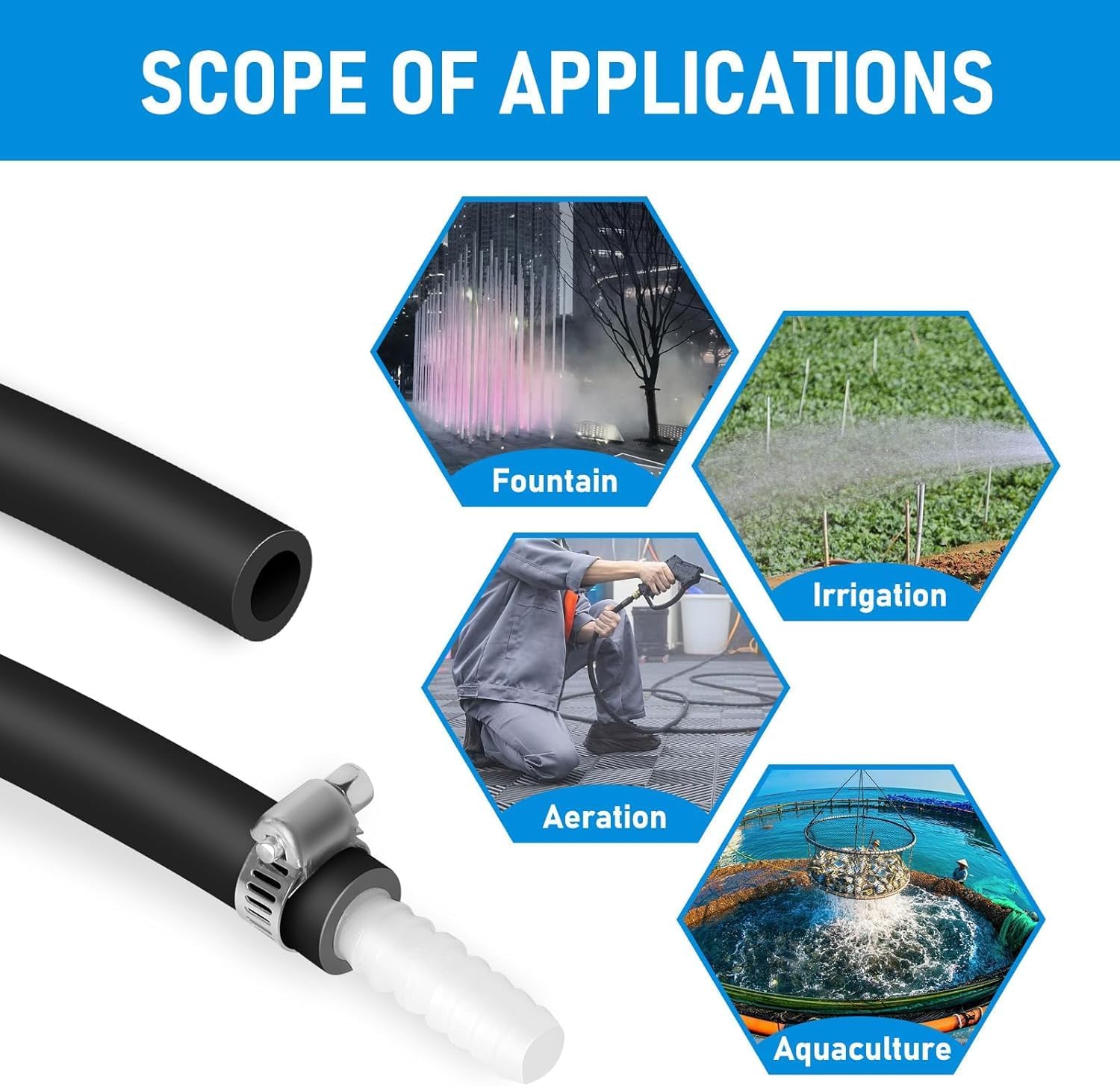 3/8 Inch Heavy Duty Self Sinking Aeration Hose, Tear Resistance Weighted Air Line Tubing Self Sinking Aeration Hose, Non-Clogging Interior, Contractor Grade Aerator Hose for Pond(98.5ft)