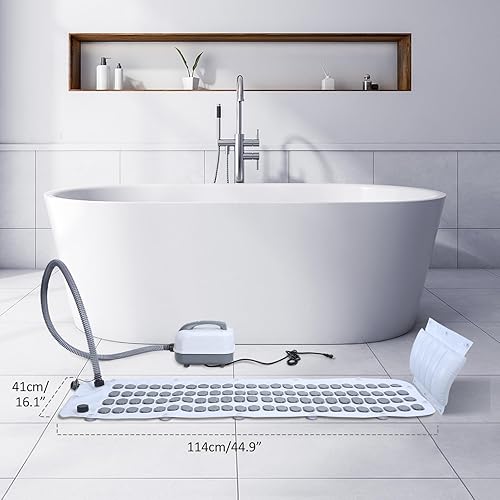 Miniatura 8 de Tapete de baño portátil de burbujas para spa, tapete de baño de burbujas de cuerpo completo con control remoto y almohada, bomba de aire eléctrica y