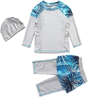 Conjunto de 2 piezas de pantalones de natación para niños, con bonito estampado, manga larga, camiseta de protección contra erupciones, camisas y faldas con volantes, pantalones con sombrero, trajes