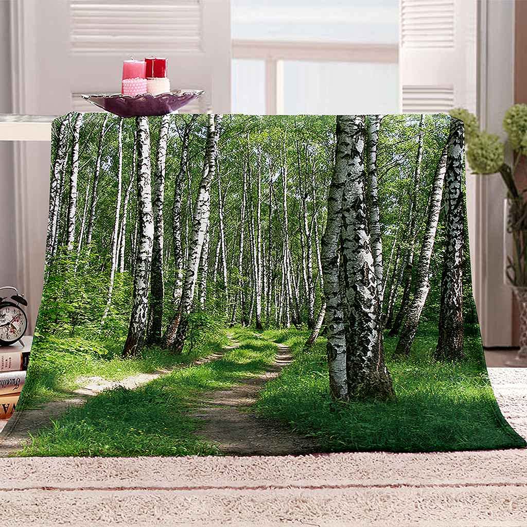 Couverture polaire forêt de bouleaux plaid flanelle 150x200cm pour lit et canapé