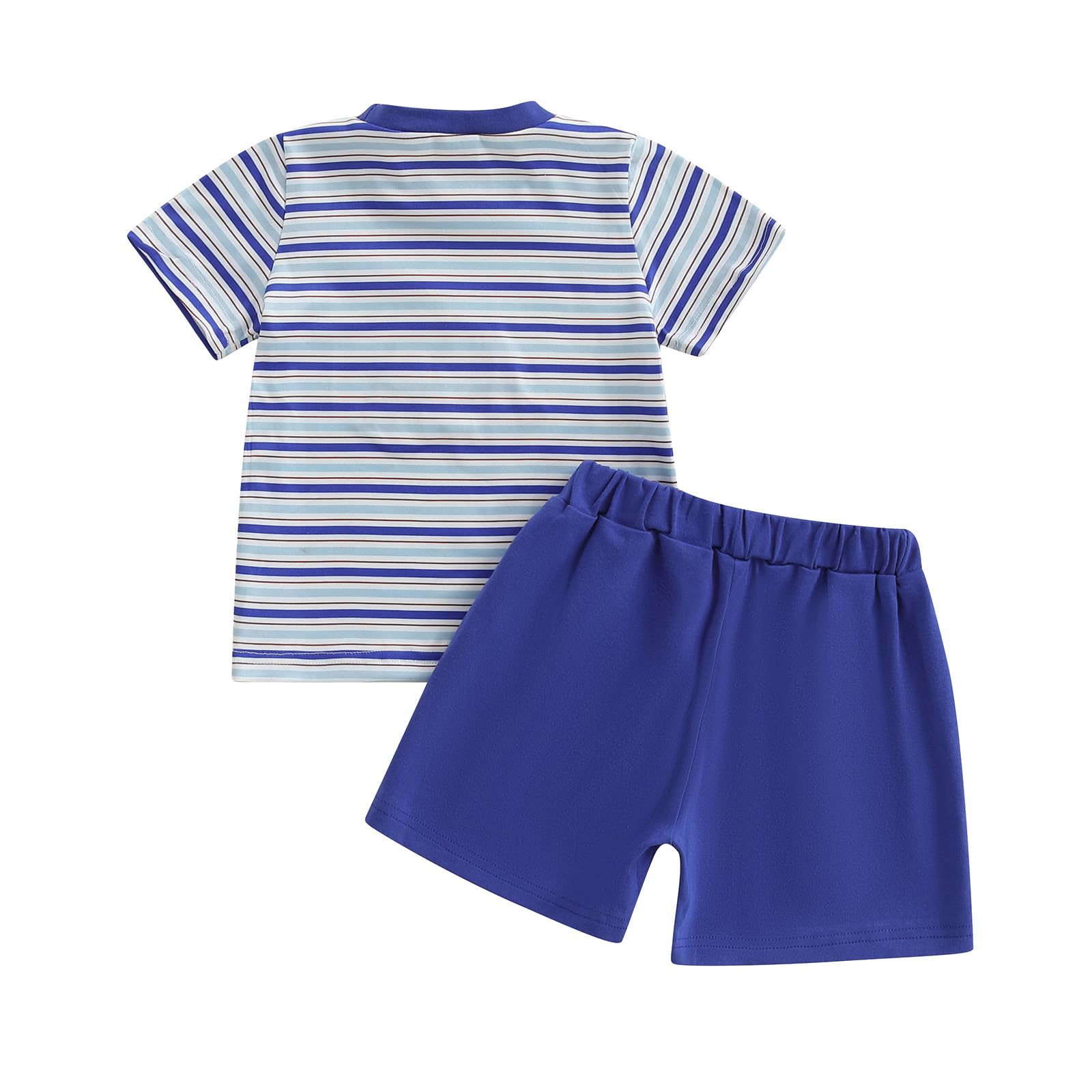 GINEVSAL Toddler Baby Boy Summer Outfits Baseball/Tennis Embroidered Striped Short Sleeve T-shirts Shorts Set Clothes (Navy Blue, 6-12 Months)