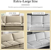 Vista 5 de Sofás seccionales grandes de 115.34" para sala de estar, sofá de pana color camel de asiento profundo de 3 plazas en forma de L, sofá seccional