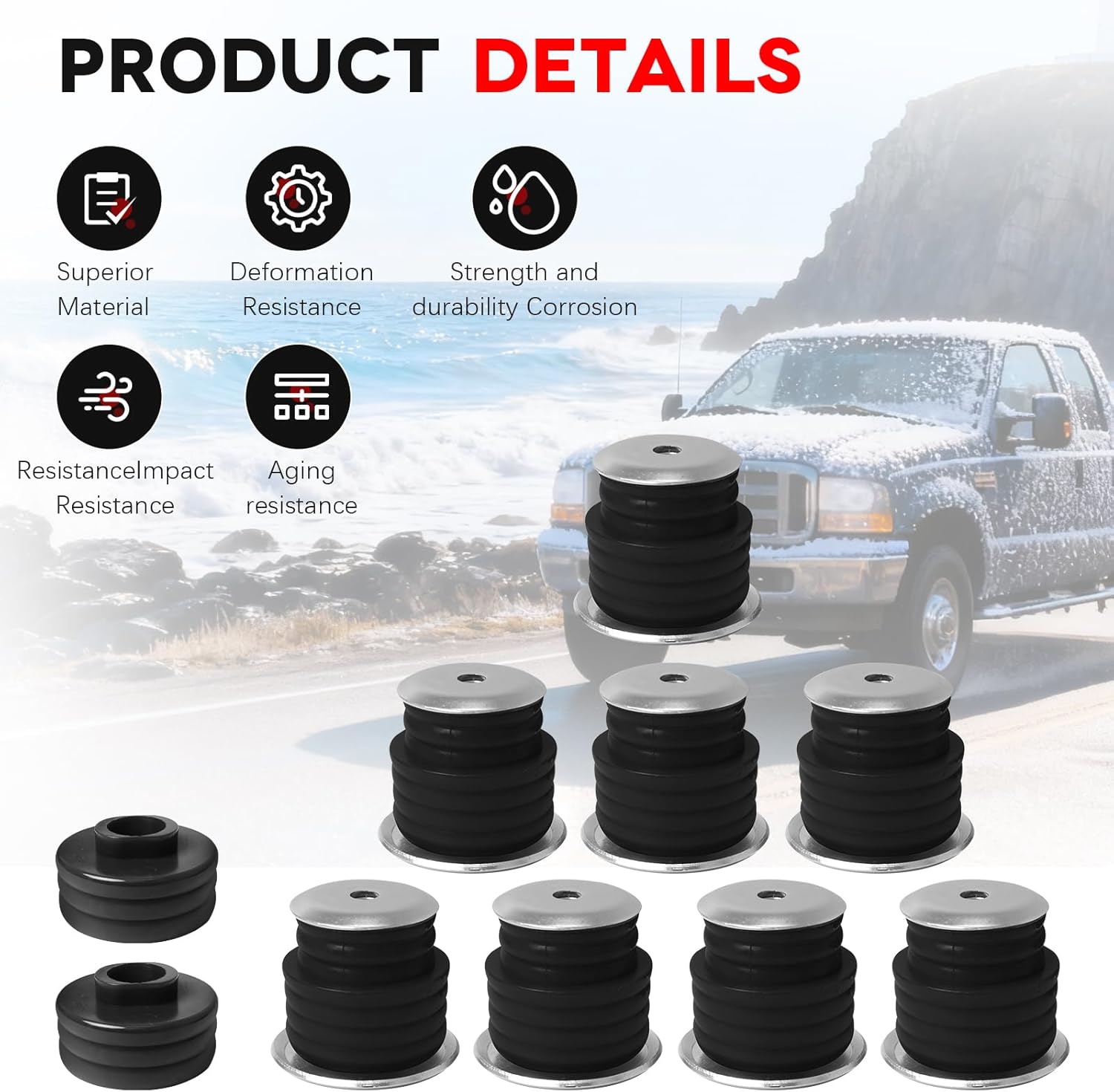 KF04058BK Body Mount Bushing Kit for Ford F250 F350 Super Duty 1999-2007 2WD 4WD Polyurethane Body Cab Mounts & Steel Sleeves & Hardware - Black
