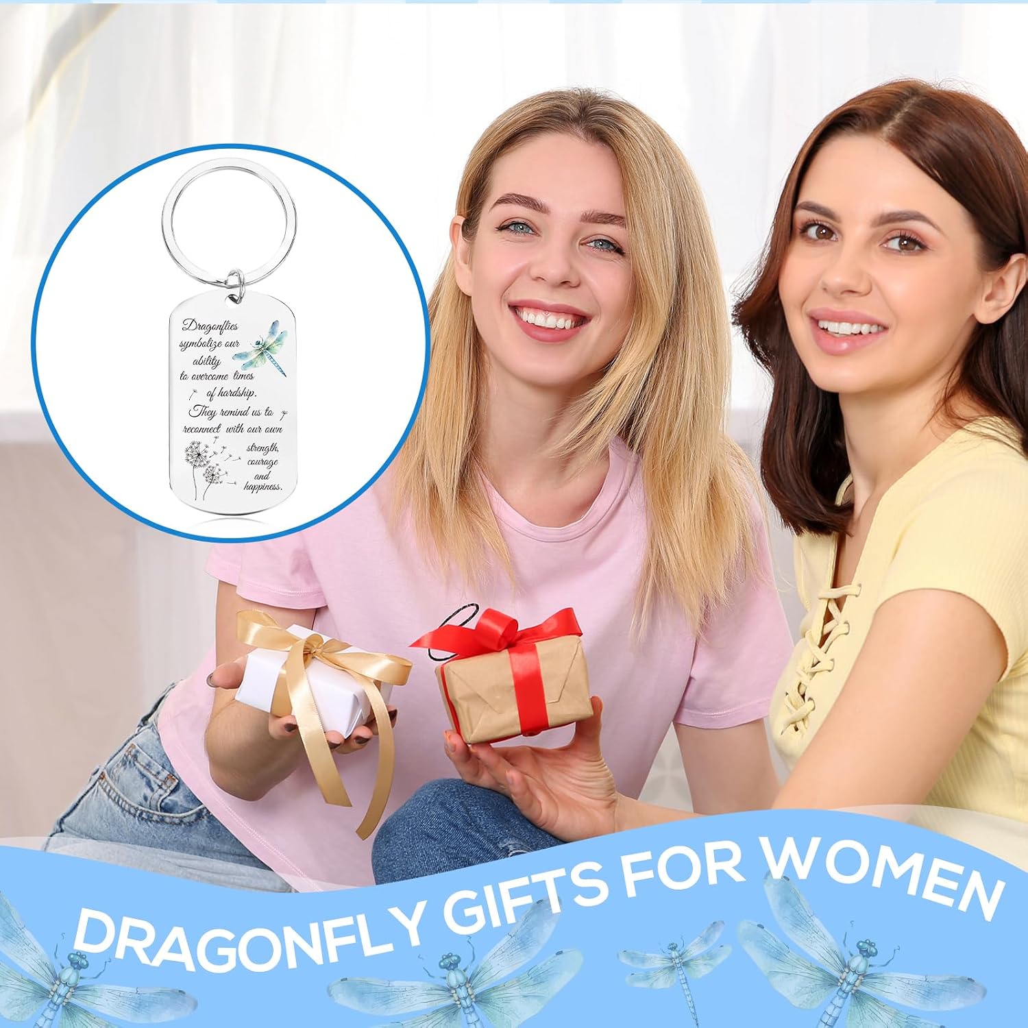 Inspirational Dragonfly Keychain - Encouragement Gift for Women, Girls, Dragon Fly Lovers - Jewelry and Decor for Birthday