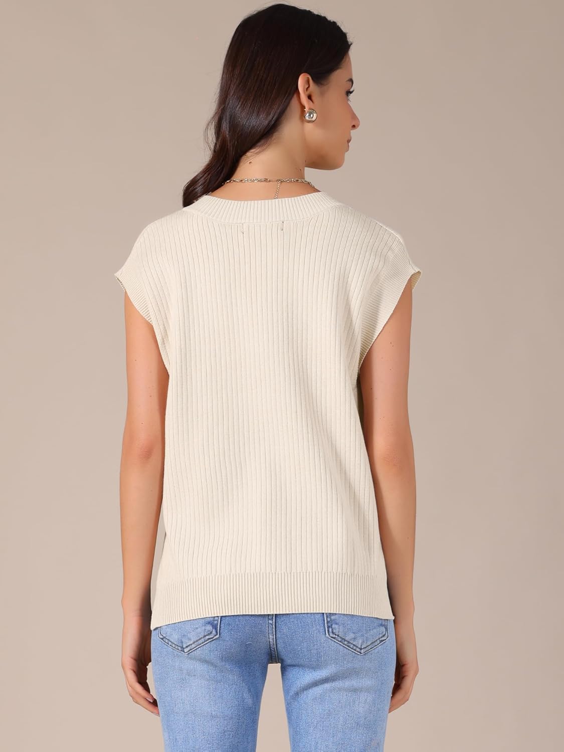 Allegra K Women's V Neck Sweater Vest 2025 Ribbed Knit Sleeveless Casual Loose Fit Pullover Sweaters Top - Image 4