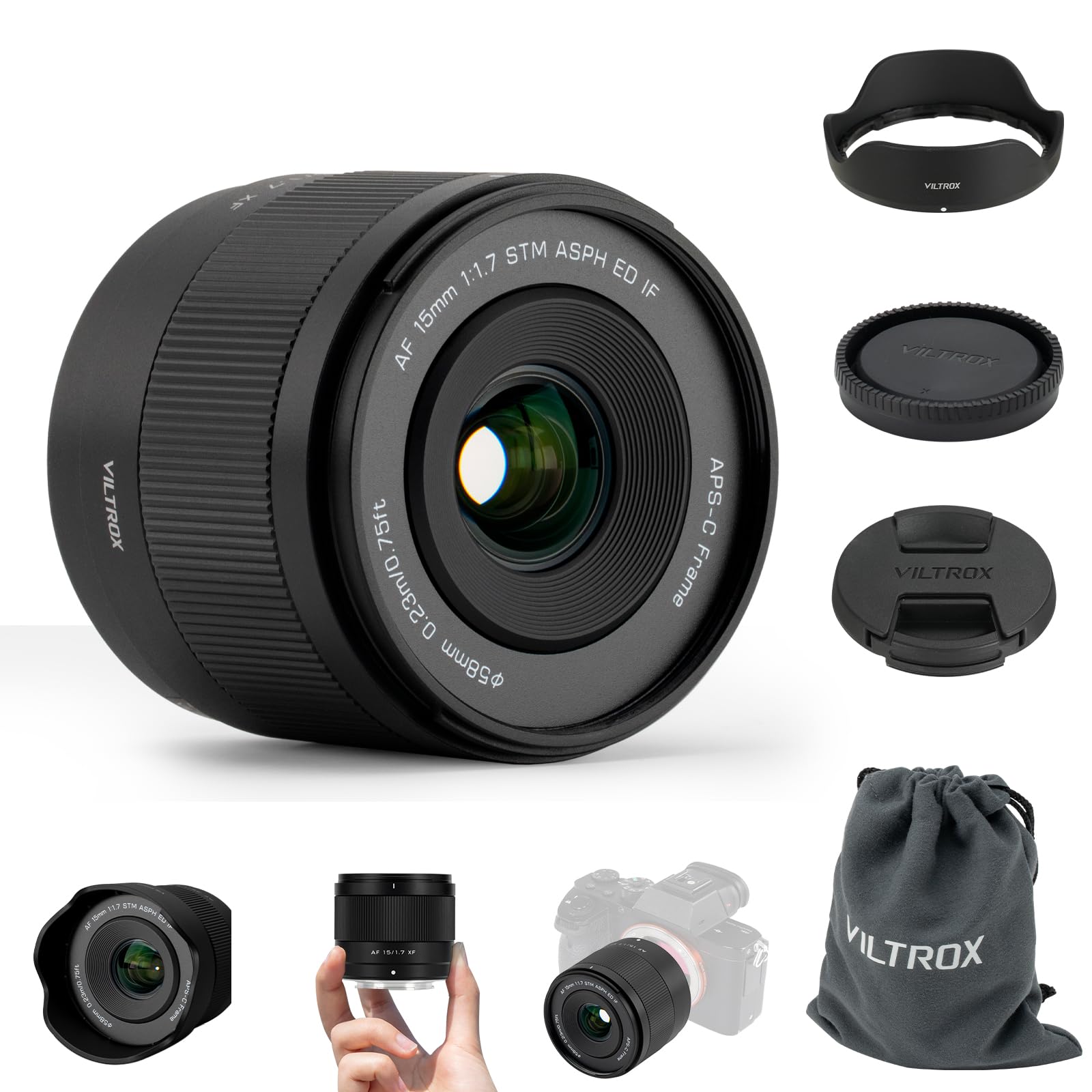 VILTROX AF 15mm F1.7 Air X-Mount APS-C STM Prime Lens, Ultra W 