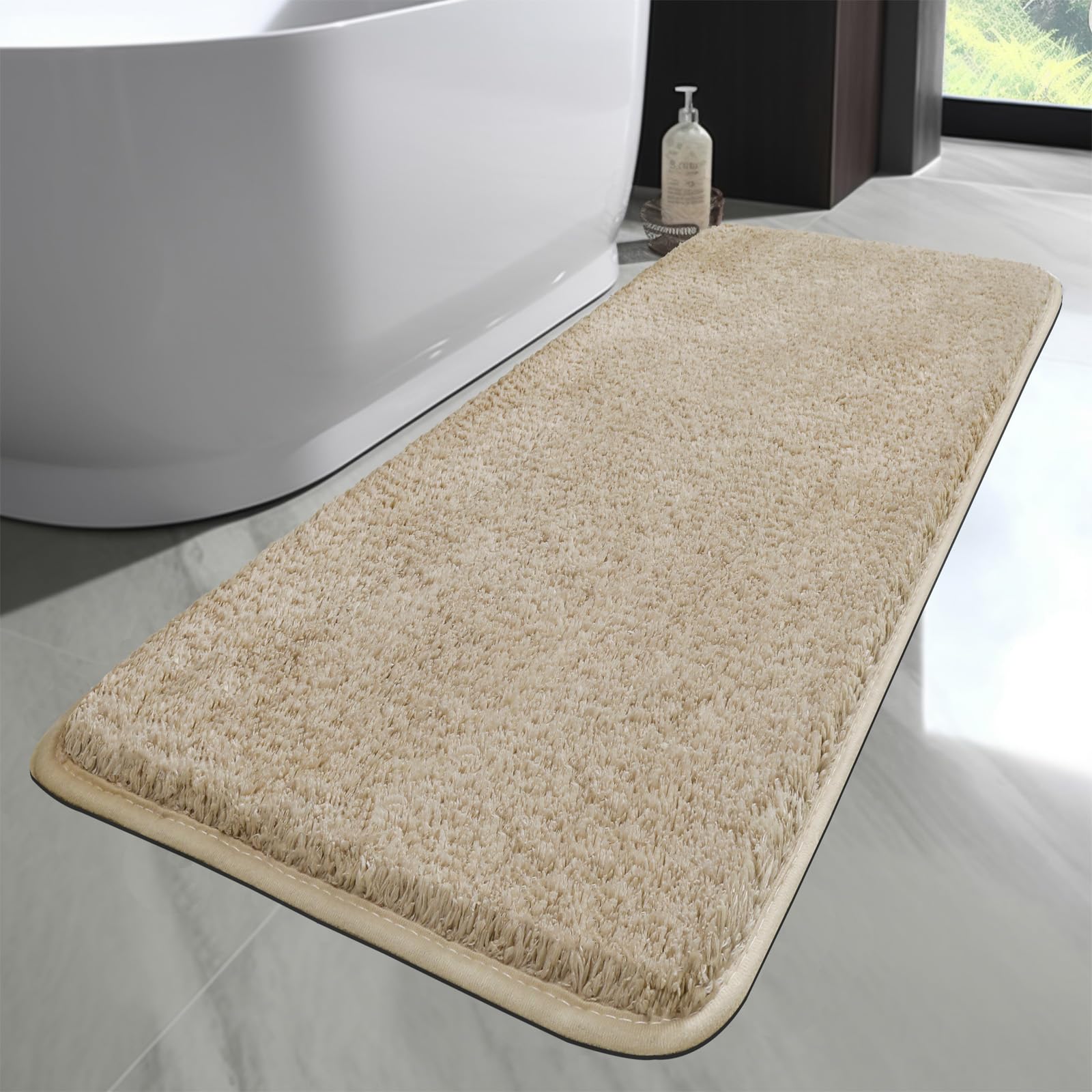 Tappetino da bagno 70 x 120 cm, tappetino da bagno grande, in morbida microfibra, antiscivolo, lavabile, con retro in gomma, tappeto da bagno beige