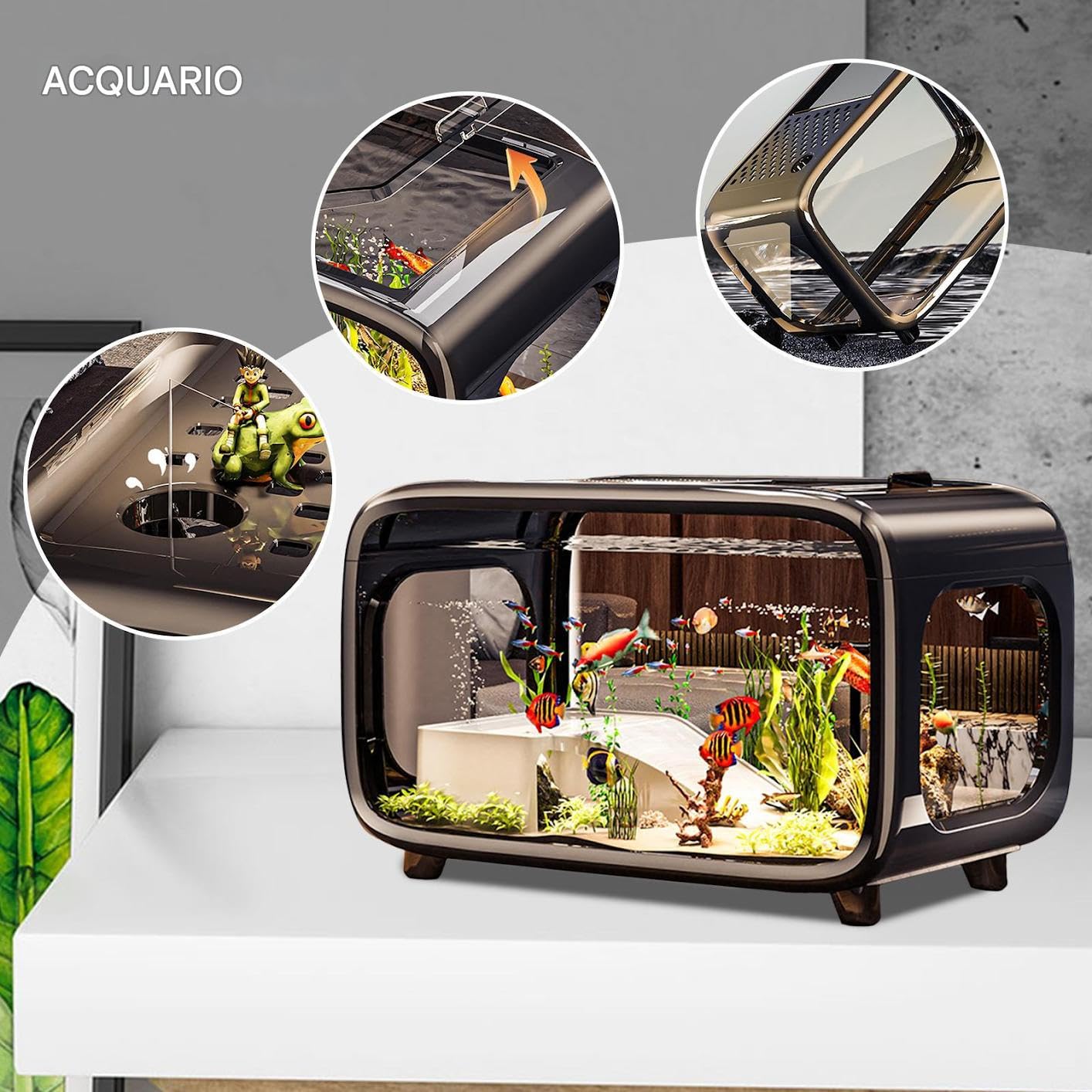 Acquario Vasca per Pesci,Acquario Paesaggio per Betta | Contenitore In Acrilico Trasparente Habitat Per Tartarughe Lumache Betta Piante Acquatiche