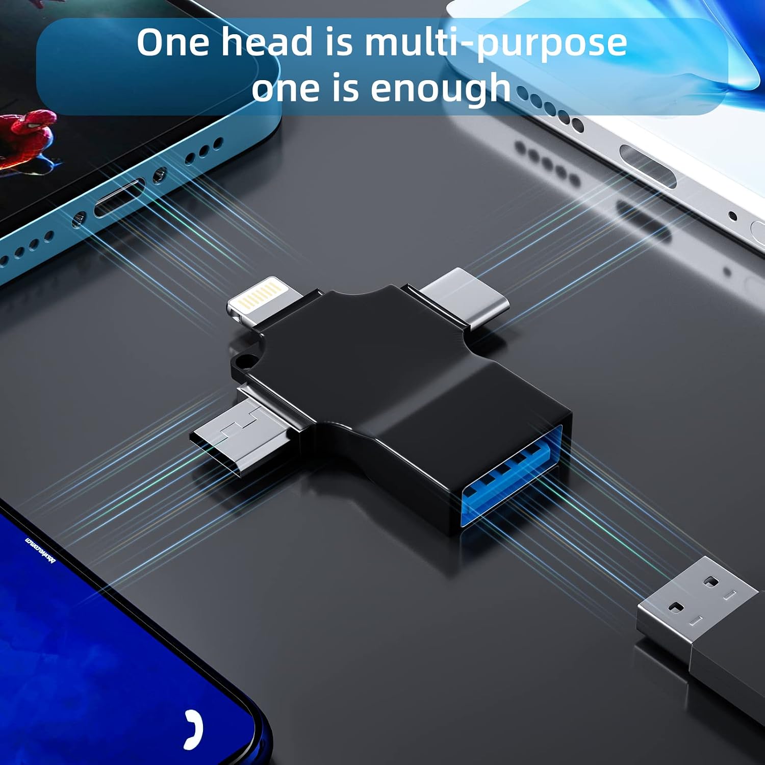 OTG Adapter USB-A to Lightning Micro USB Type C Converter(3in1) Compatible for Samsung for iPhone 15 14 13 12 Pro Max Plus for iPad Air Mini 6 Android Thunderbolt Mouse Keyboard Flash Drive
