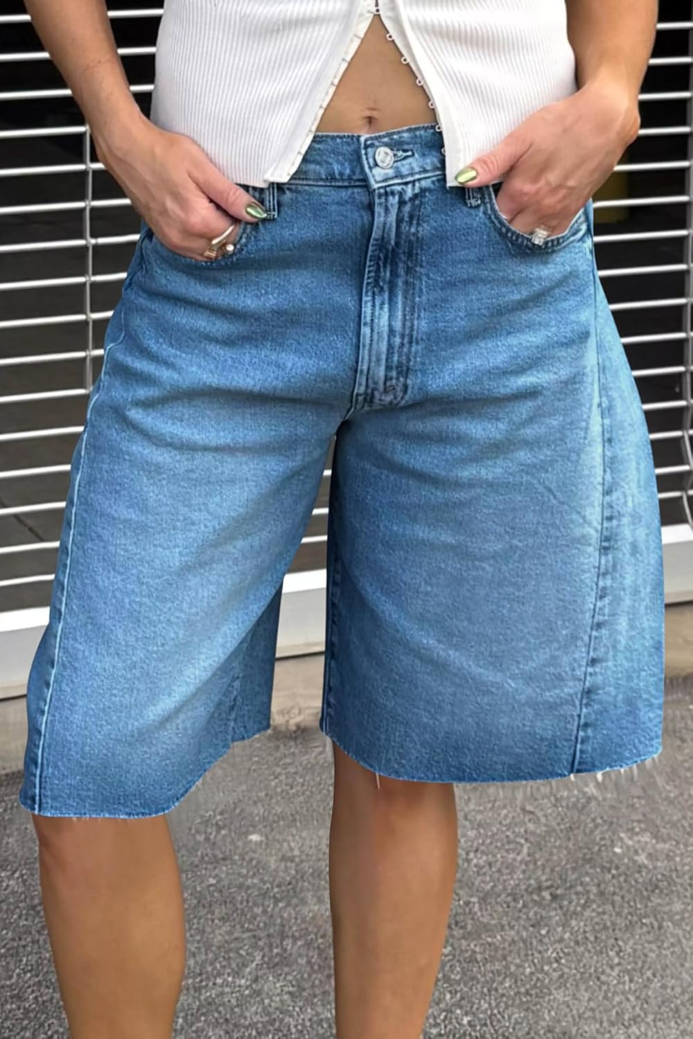 Cicy Bell Womens Summer High Waisted Jeans Shorts Casual Wide Leg Bermuda Jorts Baggy Denim Shorts with Pockets - Image 2
