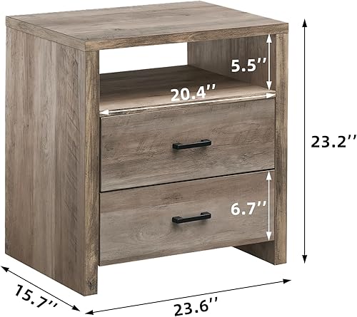 Miniatura 2 de GAOMON Mesita de noche gris con luces LED, moderna mesita de noche con 2 cajones de almacenamiento y almacenamiento abierto, mesa auxiliar para