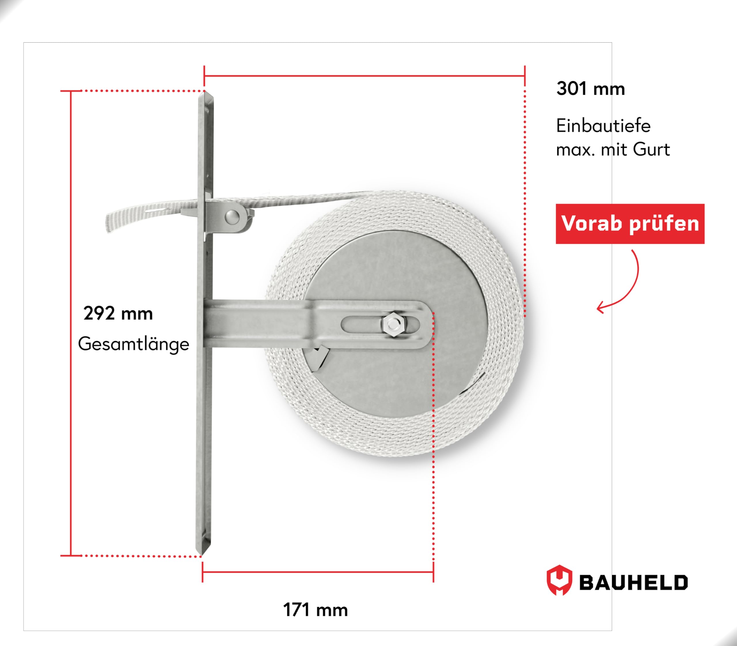 BAUHELD® Avvolgitore per tapparelle da incasso [Made in Germany] - Avvolgitore massimo per cinghia di tapparella in acciaio - Per cinghia di tapparella da 23mm [senza cinghia] - Avvolgitore per