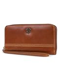 womens Leather RFID Zip Around Wallet Clutch With Wristlet Strap