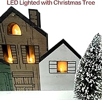 Vista 5 de Decoraciones de Navidad para el hogar, decoración de árbol de Navidad con temporizador de madera rústica de madera, bloque de mesa de granja