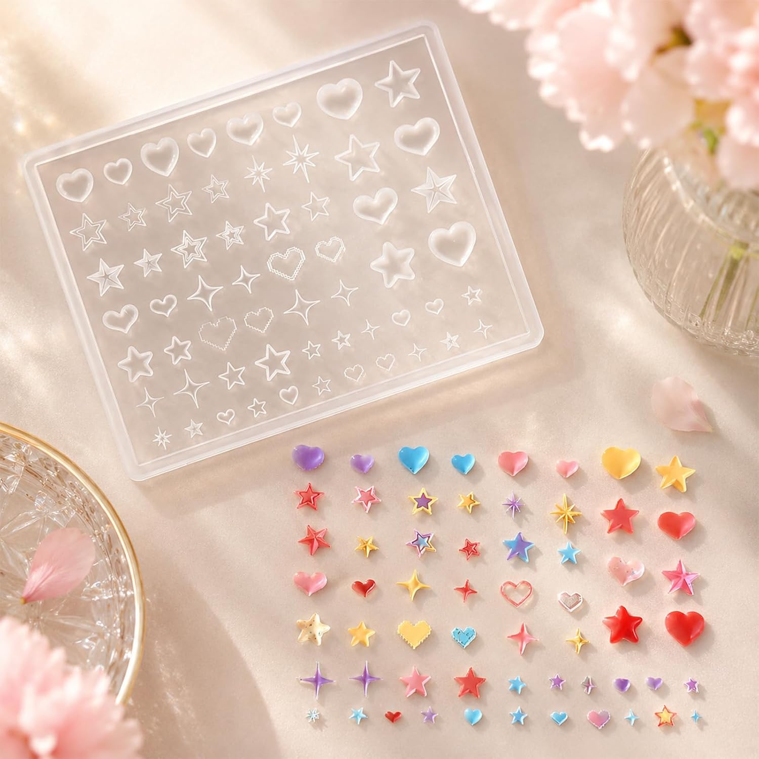 2 Pcs Silicone Nail Art Molds, Star Heart Silicones | 3D Nail Art Silicone Nails Molds Nails Charms Mold for DIY Manicure NailDecorations, Clear Cherry Heart Star Patterns