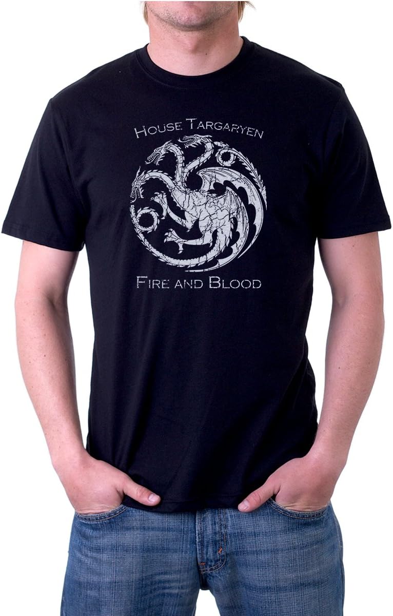Xtees - Mens Vintage Style Game Of Thrones House Targaryen Dragon Sigil T-Shirt - Small - Black