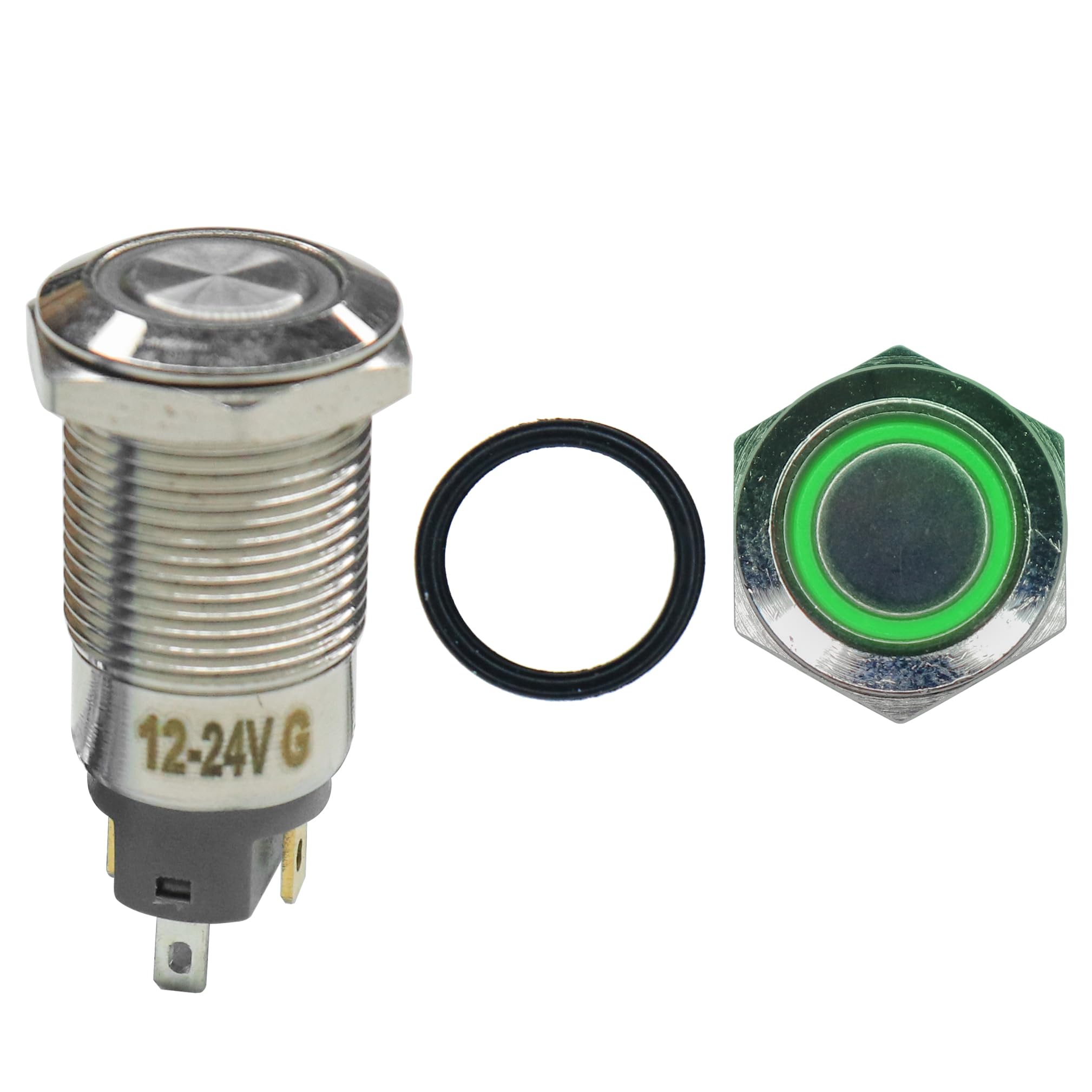 Electronic Spices 12 mm 12-24V Ring Light Self Locking Push Button Metal Switch with Green Indicator (B0CCVTXKKP) Amazon Price History, Amazon Price Tracker