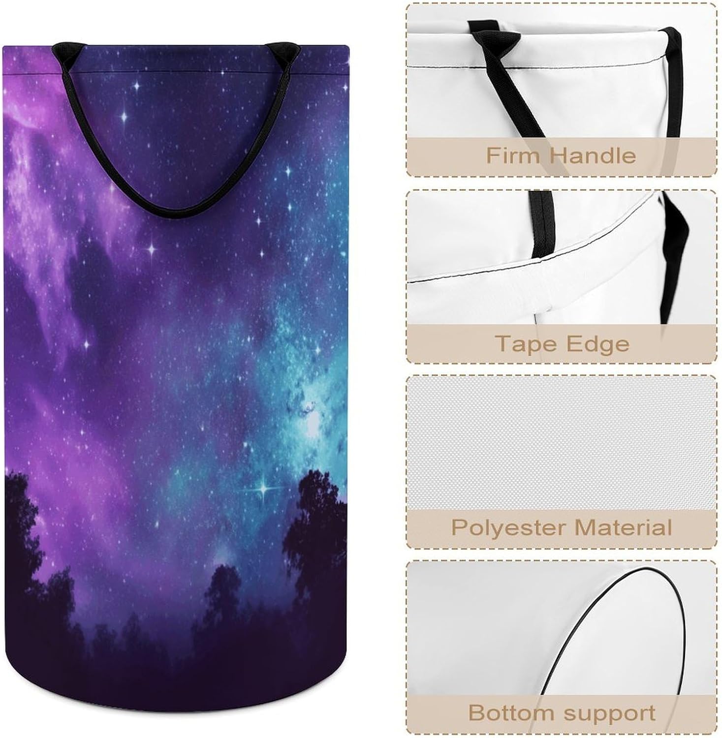 Purple Starry Sky Laundry Hamper Portable Lightweight Clothes Hampers Fashion Dirty Laundry Storage Basket Large Capacity Foldable Clothes Baskets for Bathroom Bedroom