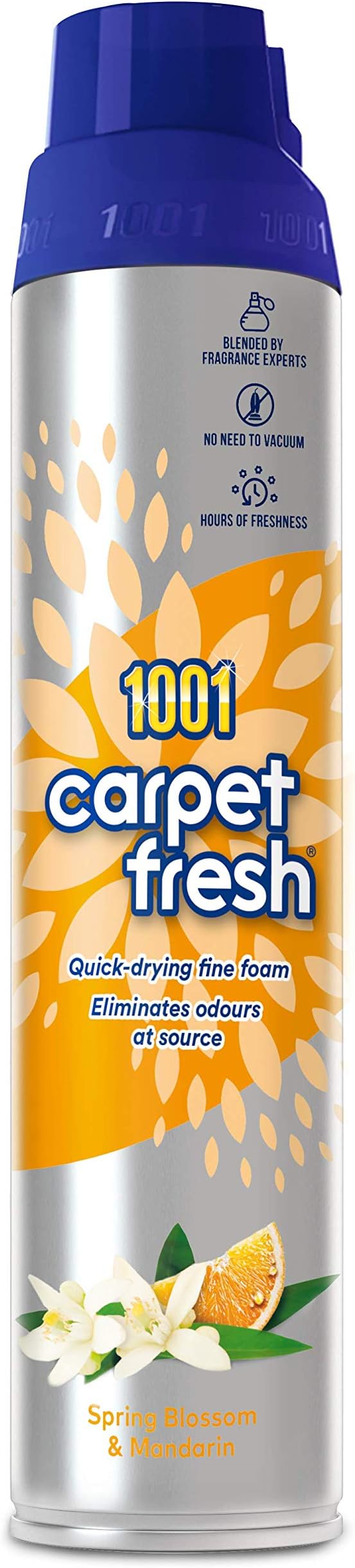 1001 Carpet Fresh Spray Spring Blossom & Mandarin Fragrance, Hours Of Freshness, For Use On Carpets, Rugs & Upholstery, 300ml Can