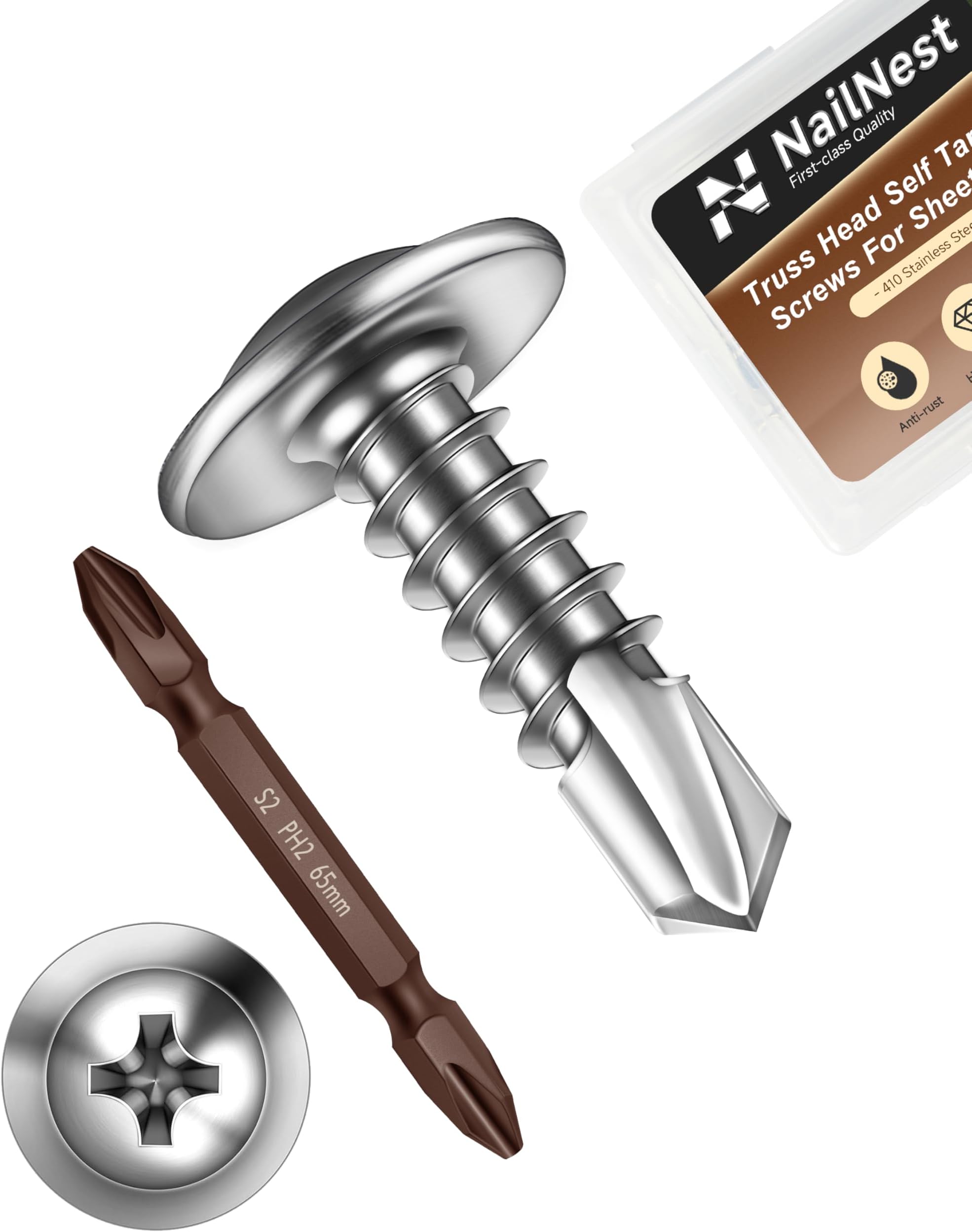 - 100PCS #10 x 3/4" Sheet Metal Screws, Self Tapping Screws for Metal, 410 Stainless Steel Modified Truss Head Fast Self-Drilling Metal Screw with Drill Bit
