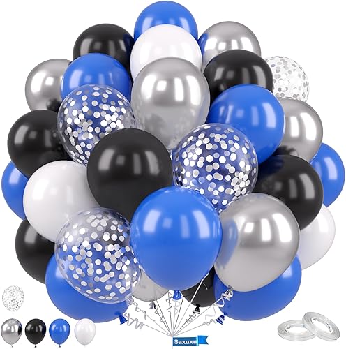 Miniatura 20 de Globos Saxuxu azul, amarillo y naranja, de 12 pulgadas, globos retro azul marino, amarillo y naranja, de látex y helio para cumpleaños de niños,