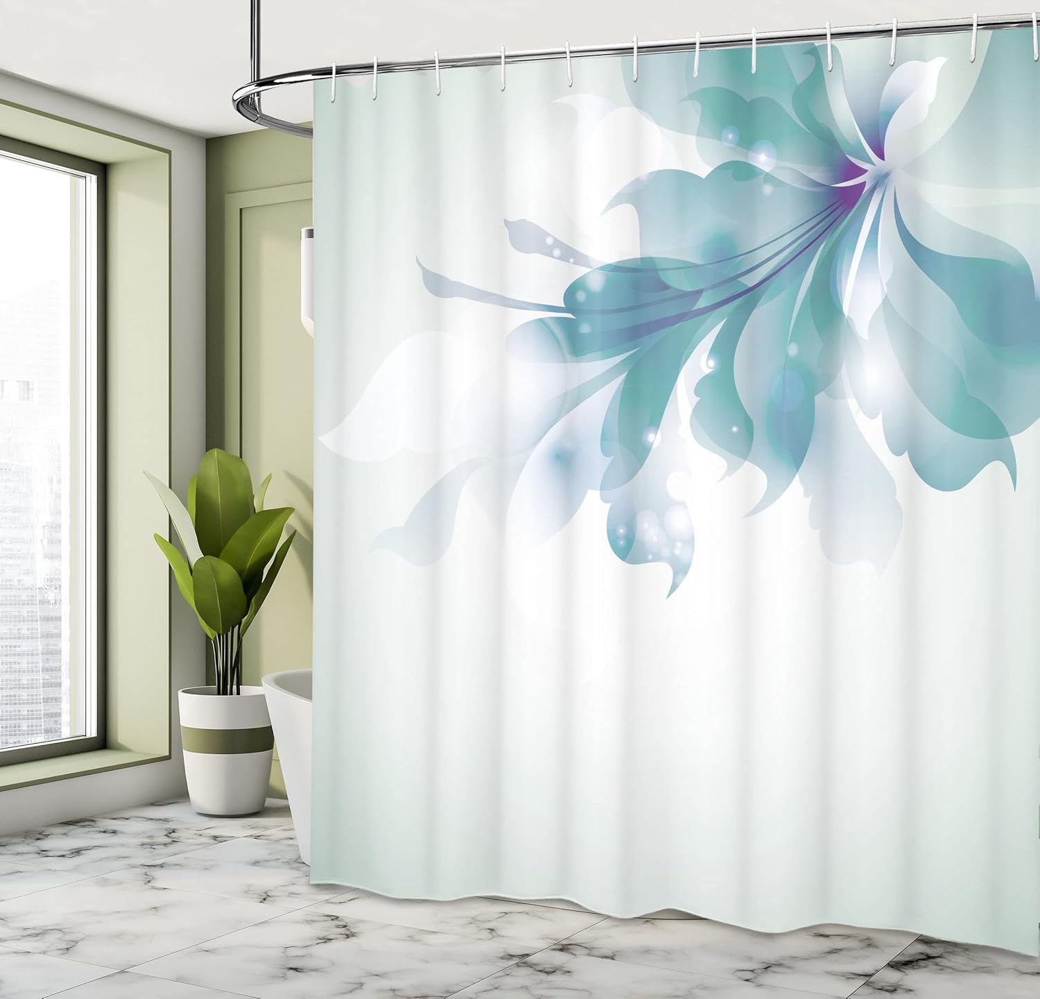 Ambesonne Abstract Shower Curtain, Color Gradient Effect Isolated Flower Petal Stem Forms Digital Artwork, Cloth Fabric Bathroom Decor Set with Hooks, 69" W x 70" L, Green Almond