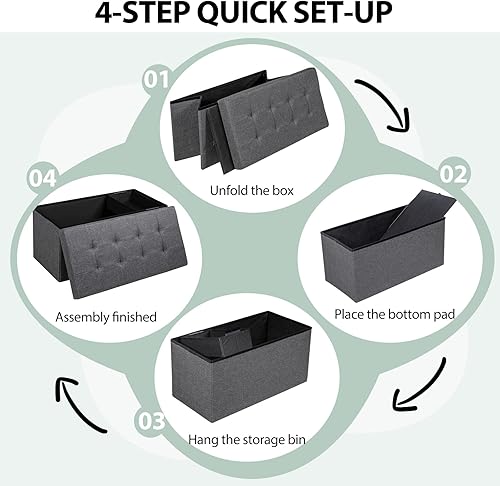 Miniatura 26 de Giantex Banco otomano de almacenamiento, 43.5 pulgadas de largo, cofre de almacenamiento plegable con separador, banco de zapatos acolchado para