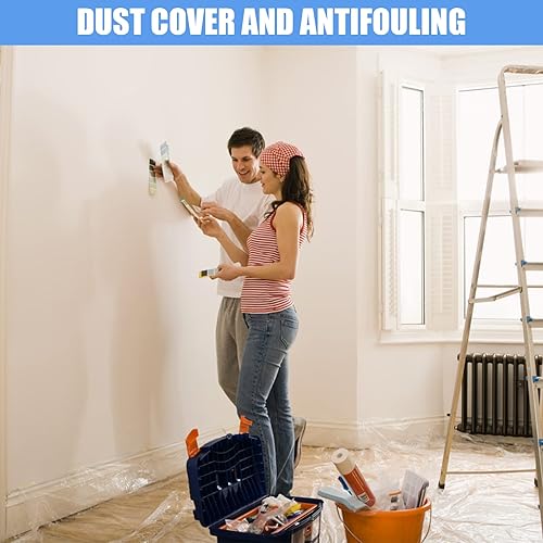 Miniatura 9 de 10 hojas de plástico para pintura, tela transparente impermeable y a prueba de polvo para cubierta de muebles, lonas de 9 x 12 pies
